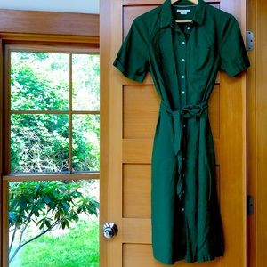 Boden Women Size 10R green linen button up dress